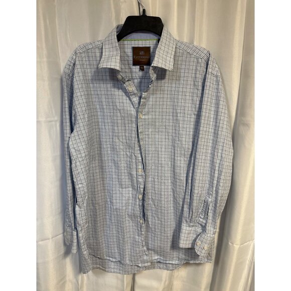 Tattersall London Mens Blue Plaid Long Sleeve Button-Down Shirt Size 17.5 32/33 - Picture 1 of 5